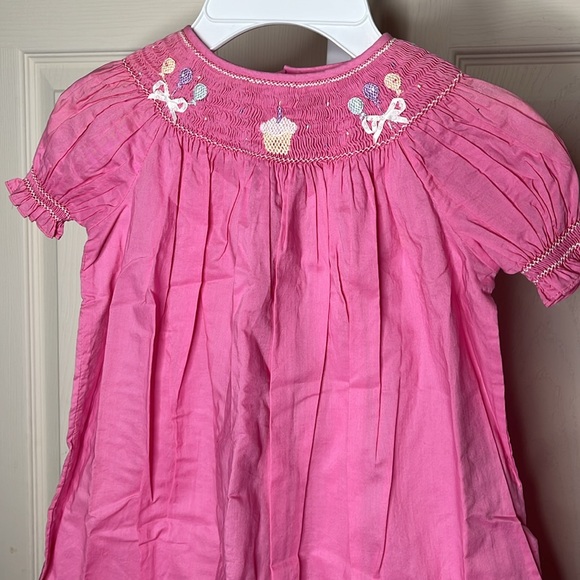 Strasburg hand smocked Little girls pink birthday dress - Picture 3 of 7